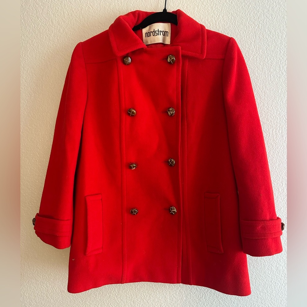 Vintage Nordstrom Red Wool Pea Coat
